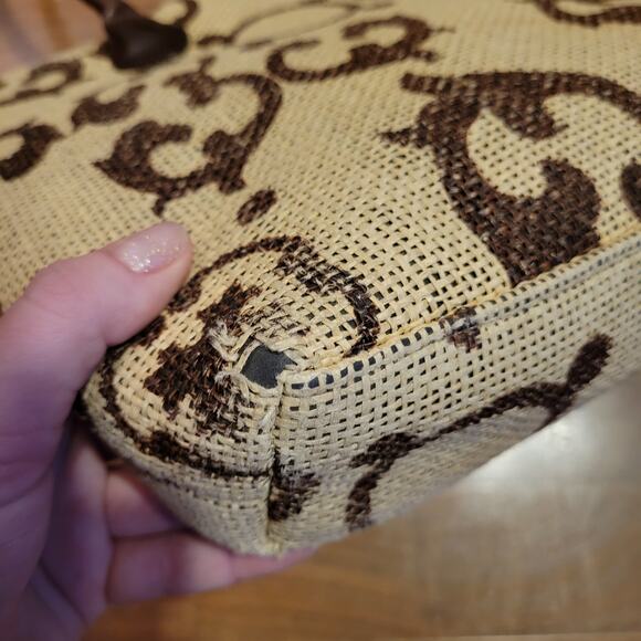 Beige Brown Woven Canvas Recycled Over The Shoulder Hand Bag - Picture 2 of 6